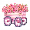 Açık Pembe Çiçekli ve Pembe Tekerlekli El Arabası Duvar Stickerı