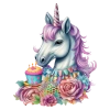 Çiçekli ve Cupcakeli Unicorn Kafası Duvar Stickerı