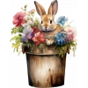 Çok Renkli Çiçekli Kovada Tavşan Duvar Stickerı