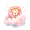 Kelebekli Pembe Bulut Üzerinde Uyuyan Pembe Yeleli Sevimli Aslan Yavrusu Duvar Çıkartması