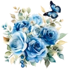 Mavi Güller ve Kelebek Duvar Stickerı (Küçük Kelebek)