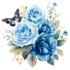 Mavi Güller ve Kelebek Duvar Stickerı (Siyah Detaylı Kelebek)
