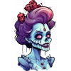 Mor Saçlı Kafataslı Zombi Kız Duvar Stickerı