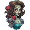 oyu Saçlı Gül ve Kafataslı Zombi Kız Duvar Stickerı