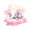 Pembe Bulut Üzerinde Yatan Sevimli Fil Duvar Çıkartması