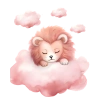 Pembe Bulutlar Arasında Uyuyan Pembe Yeleli Sevimli Aslan Yavrusu Duvar Çıkartması