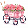 Pembe Çiçekli Ahşap Görünümlü El Arabası