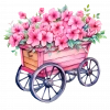 Pembe Çiçekli Ahşap Görünümlü El Arabası Duvar Stickerı