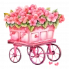 Pembe Çiçekli El Arabası Duvar Stickerı (Pembe Tekerlekli)