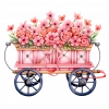 Pembe Çiçekli ve Mavi Tekerlekli El Arabası Duvar Stickerı