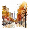 Sonbahar Ağaçlı Şehir Sokağı Duvar Stickerı