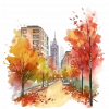 Yapraklı Sonbahar Şehir Sokağı Duvar Stickerı