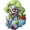 Yeşil Saçlı Gül Detaylı Zombi Kız Duvar Stickerı