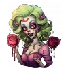 Yeşil Saçlı Pembe Güllü Zombi Kız Duvar Stickerı