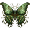 Yeşil ve Altın Kıvrımlı Kelebek Duvar Stickerı