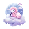 Yıldızlı ve Bulutlu Küre İçinde Uyuyan Pembe Flamingo Duvar Çıkartması