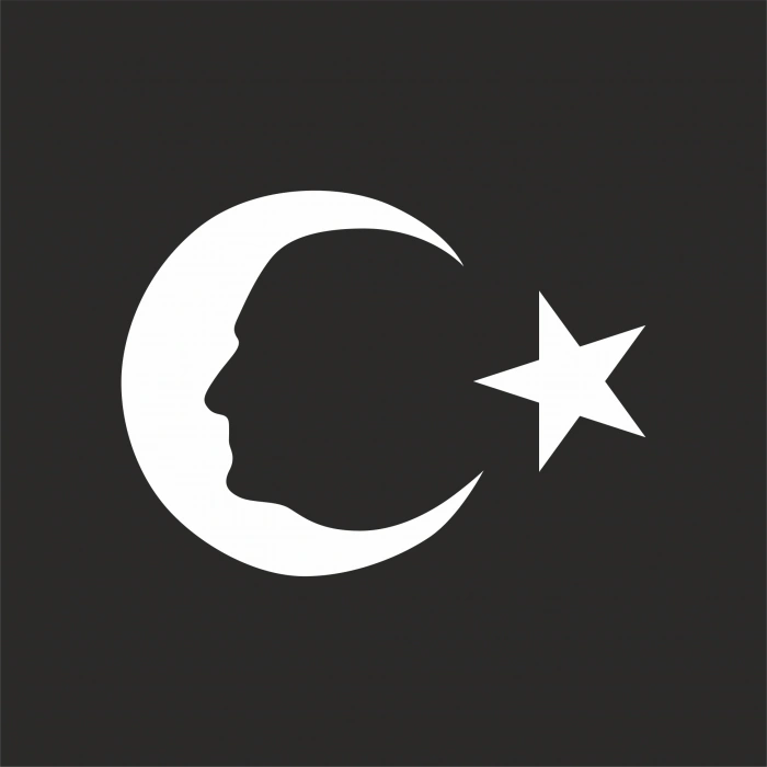 Ayyıldız ve Atatürk Silüeti Sticker17x17 Cm Beyaz