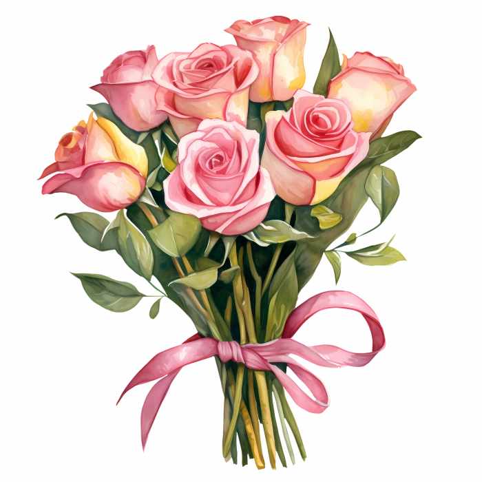 Açık Pembe Gül Buketi Duvar Stickerı