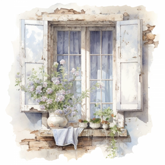 Açık Pencere ve Beyaz Çiçekler Duvar Stickerı