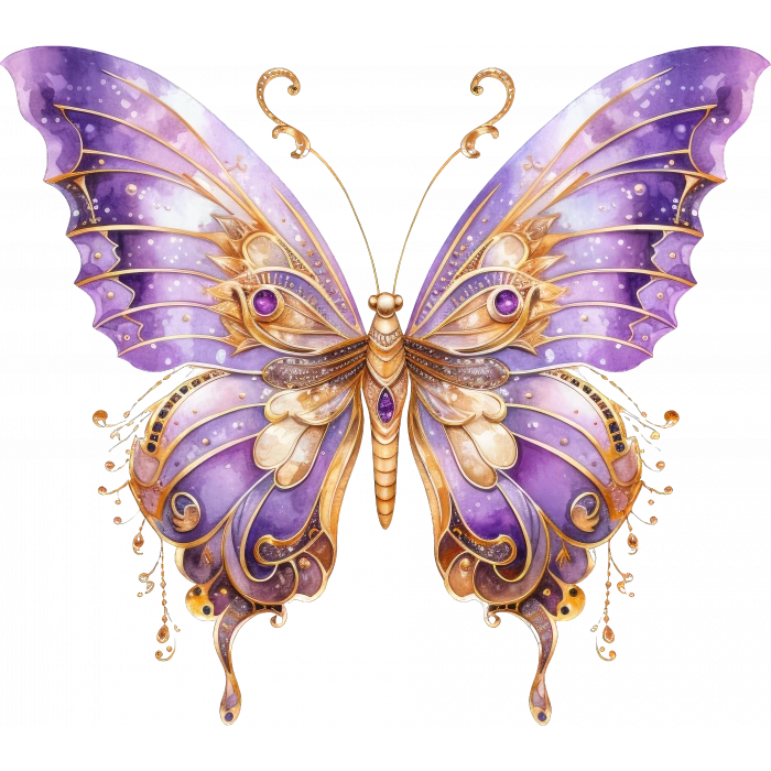 Altın Detaylı Mor Kelebek Duvar Stickerı