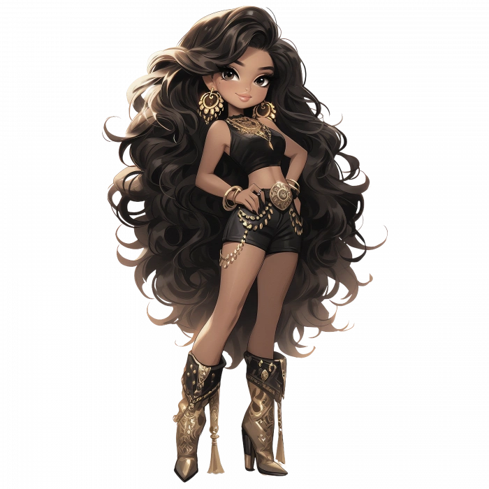 Altın Detaylı Şortlu ve Çizmeli Kovboy Kız Duvar Stickerı