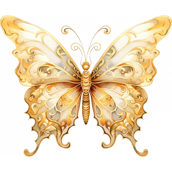 Altın Tonlarında İşlemeli Kelebek Duvar Stickerı