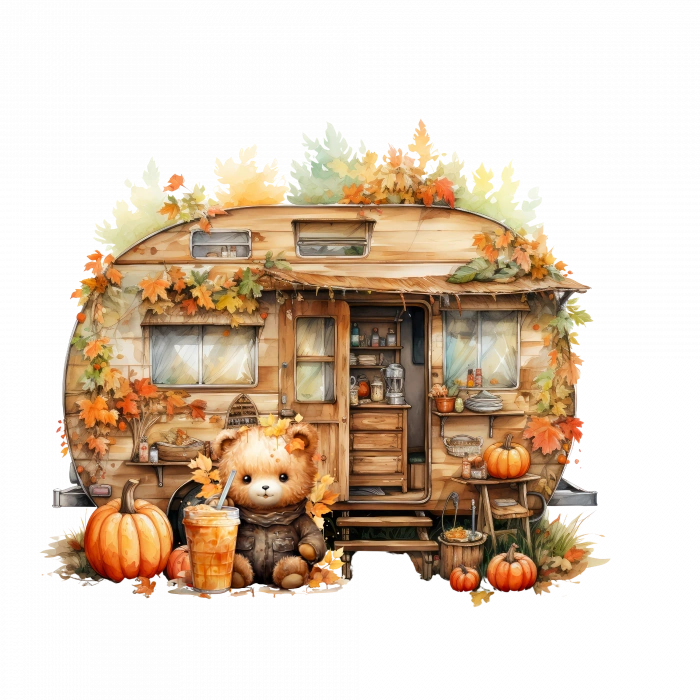 Ayıcık ve Kabaklı Sonbahar Karavanı Duvar Stickerı