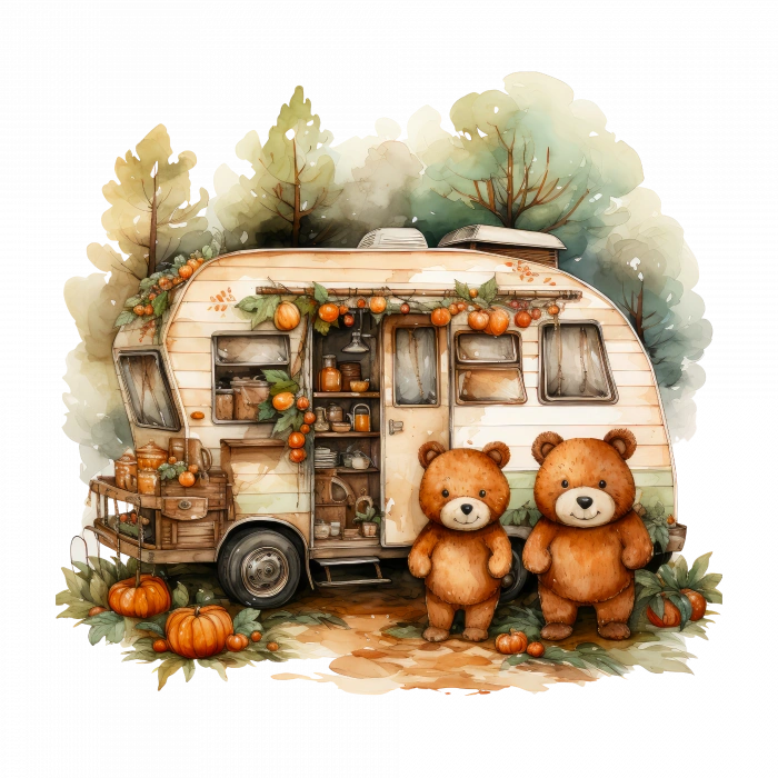 Ayıcıklar ve Sonbahar Karavanı Duvar Stickerı