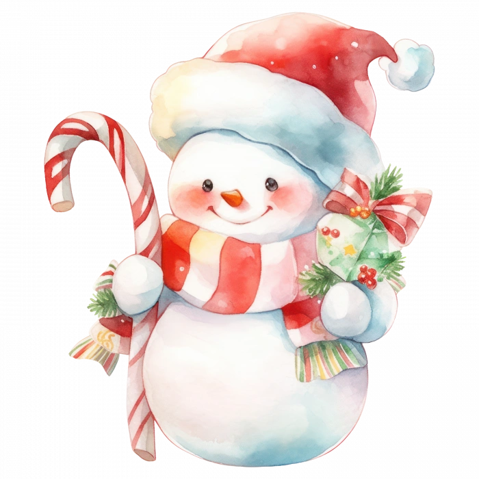 Baston Şekerli ve Hediyeli Karlı Adam Duvar Stickerı