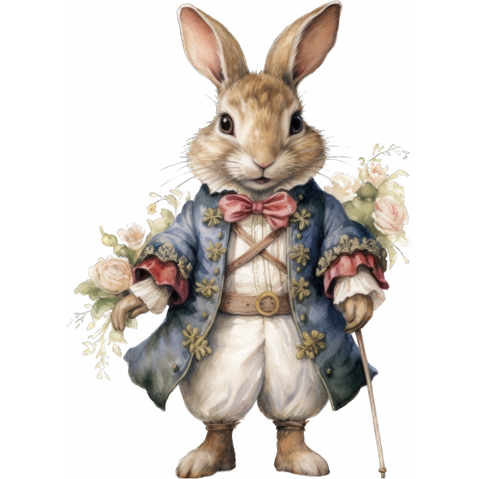 Bastonlu ve Çiçekli Tavşan Duvar Stickerı