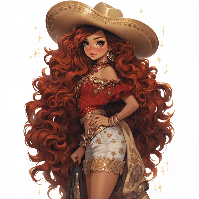 Beyaz Şortlu Kırmızı Bluzlu Kovboy Kız Duvar Stickerı