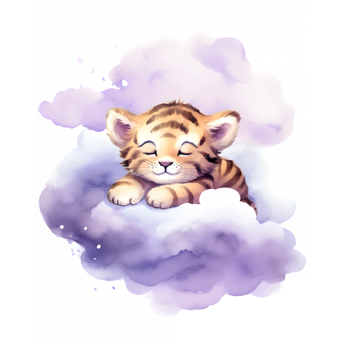 Bulut Üzerinde Uyuyan Kaplan Yavrusu Duvar Stickerı