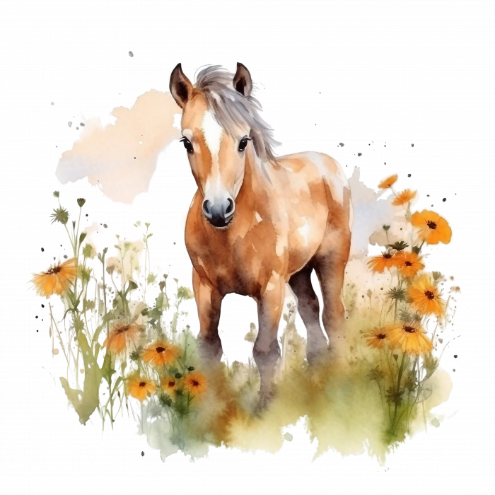 Bulutlu Manzaralı At Yavrusu Duvar Stickerı