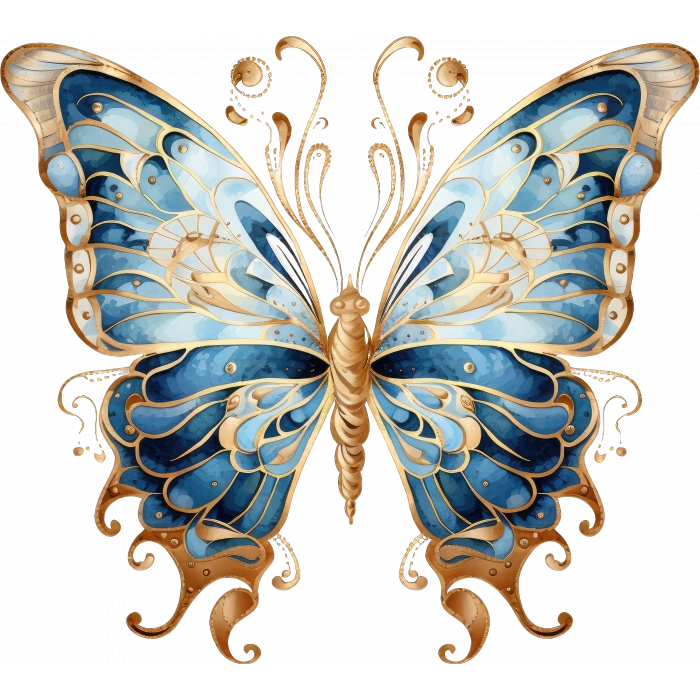 Büyük İşlemeli Mavi Kelebek Duvar Stickerı