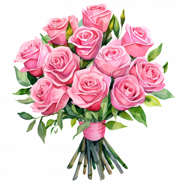 Büyük Pembe Gül Buketi Duvar Stickerı