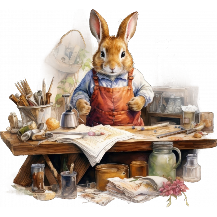 Çalışma Masasında Tavşan Duvar Stickerı