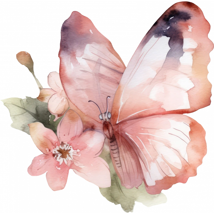 Canlı Pembe Kelebek ve Çiçekler Duvar Stickerı