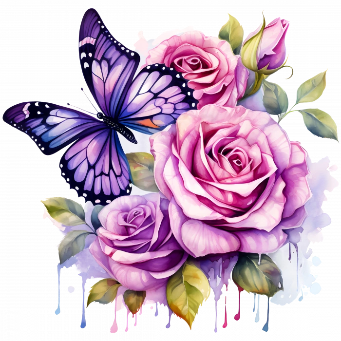 Çiçekler Arasında Mavi Kelebek Duvar Stickerı