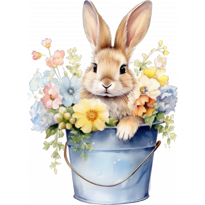 Çiçekli Kovada Tavşan Duvar Stickerı