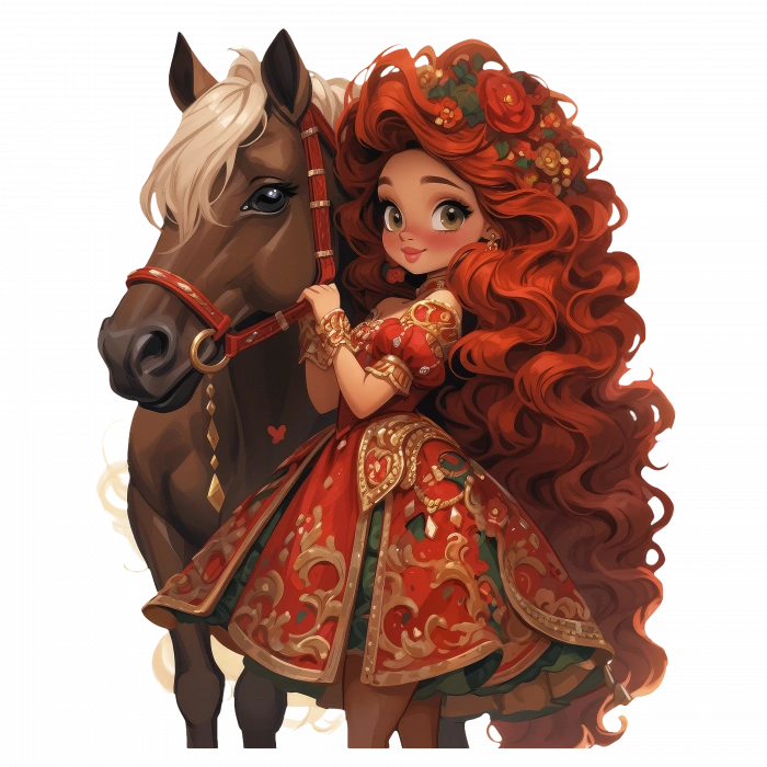 Çiçekli Saçlı Kırmızı Elbiseli Kovboy Kız Duvar Stickerı