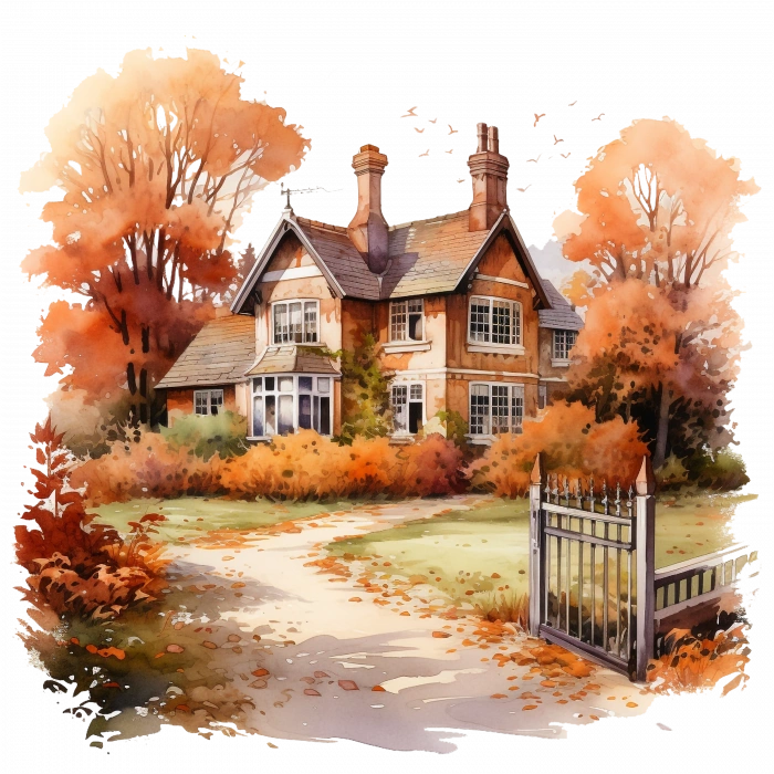 Çitli Yolu Olan Sonbahar Evi Duvar Stickerı