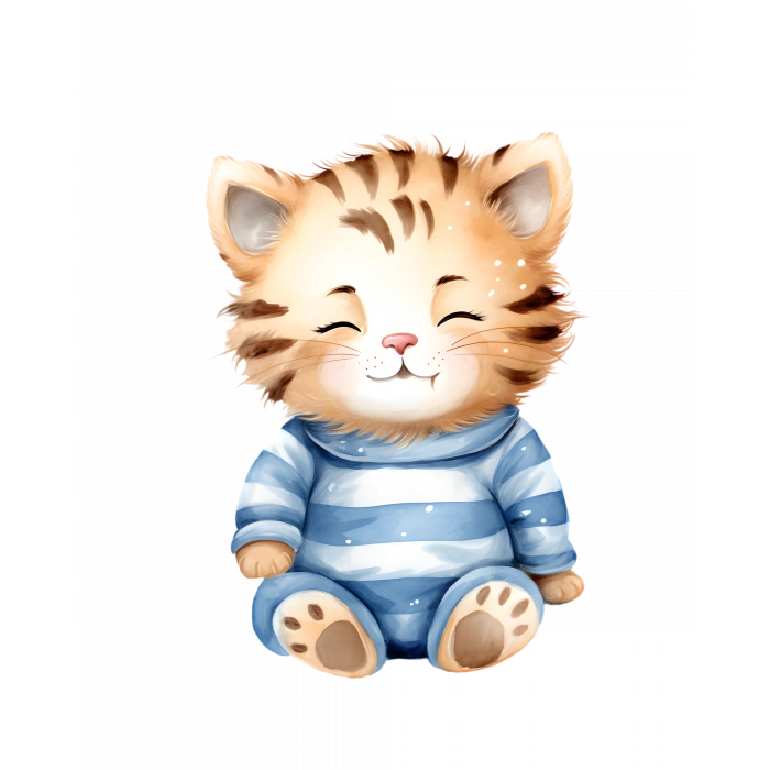 Çizgili Tulumlu Oturan Sevimli Kaplan Yavrusu Duvar Çıkartması