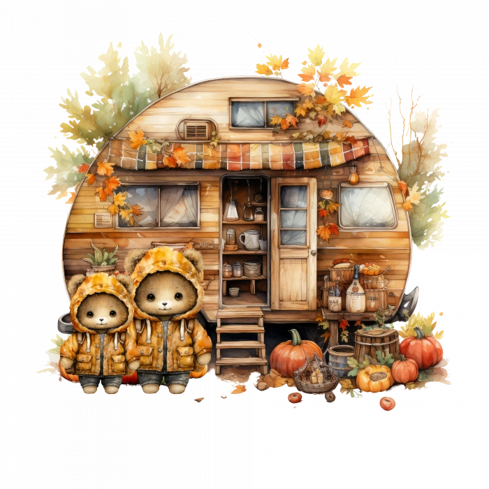 Çocuklu Sonbahar Karavanı Duvar Stickerı