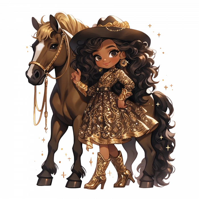 Desenli Elbiseli ve Geniş Şapkalı Kovboy Kız Duvar Stickerı