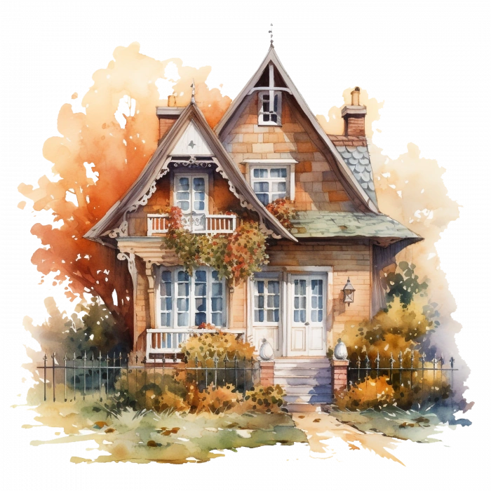 Detaylı Sonbahar Köy Evi Duvar Stickerı