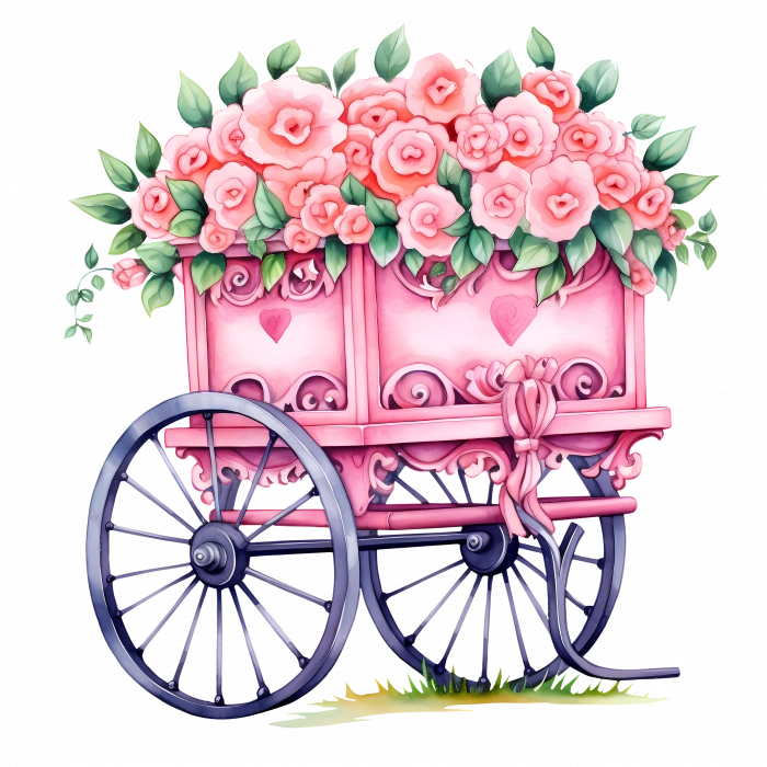 Gül Demetli Pembe El Arabası Duvar Stickerı