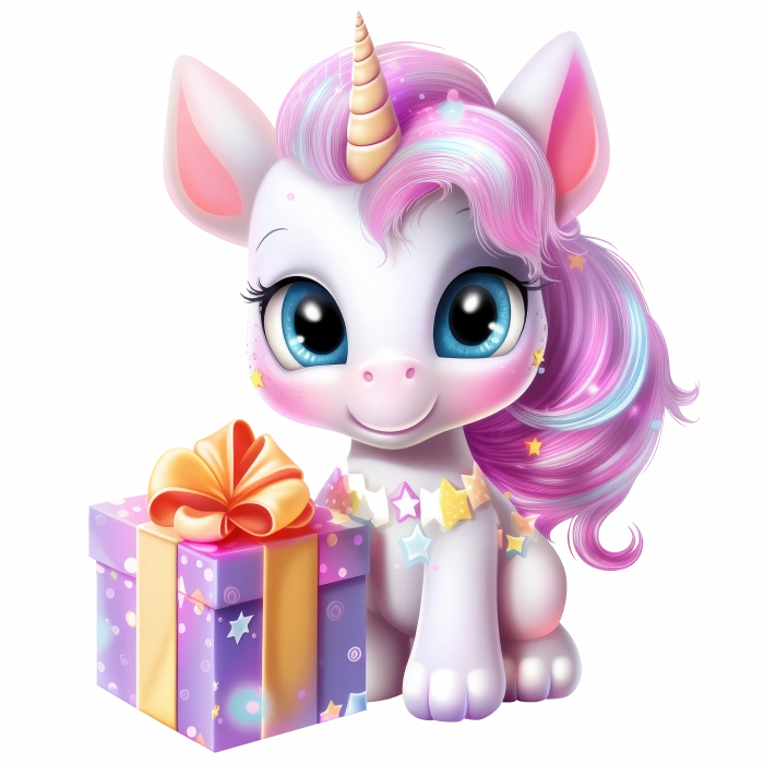 Hediyeli ve Pembe Yeleli Tek Boynuzlu At Duvar Stickerı