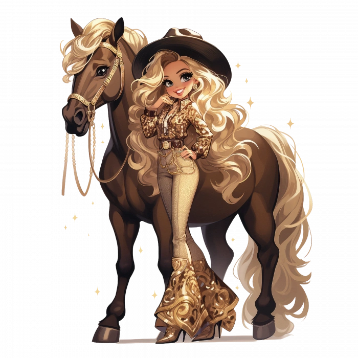 Işıltılı Altın Pantolonlu ve Şapkalı Kovboy Kız Duvar Stickerı