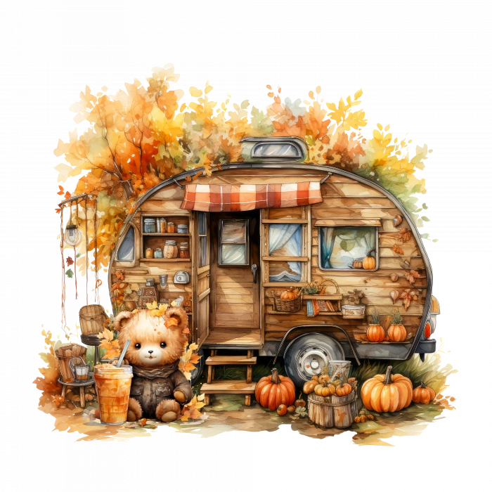 Kahve Molası Veren Ayıcık ve Karavan Duvar Stickerı