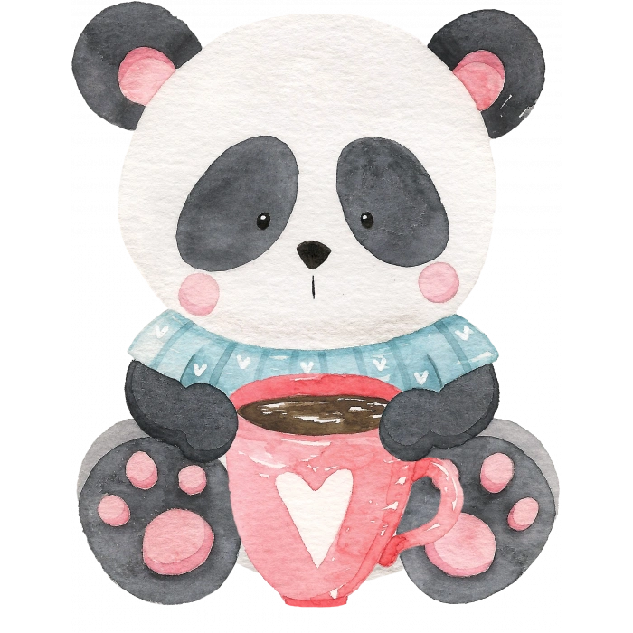 Kahve Tutan Mavi Kazaklı Panda Duvar Stickerı